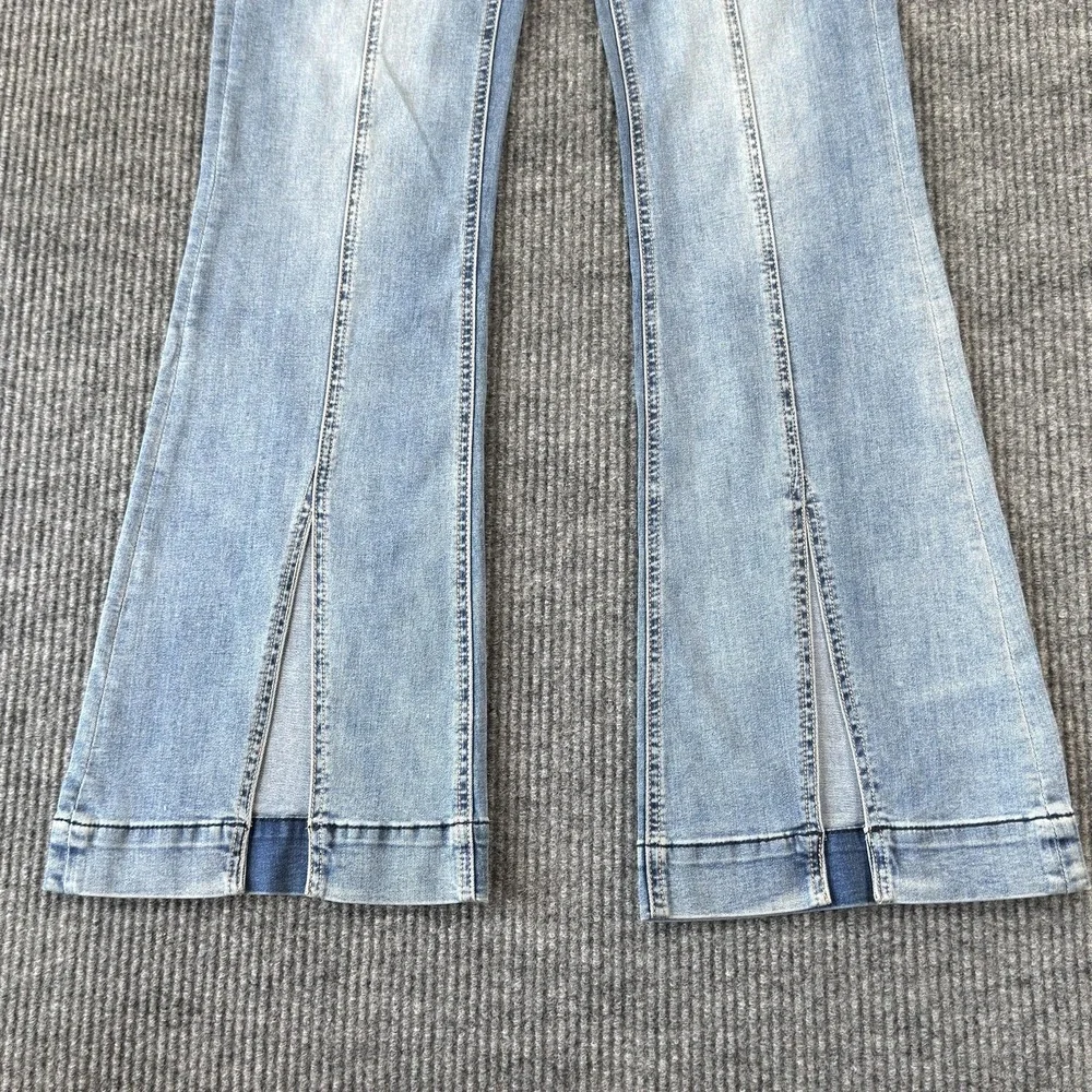 Rock & Roll Trouser Flare Jeans Womens 27x34 Light Wash High Rise Front Slit Leg - Picture 3 of 16